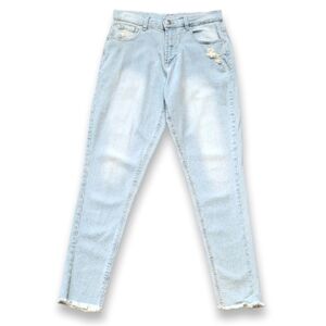 Harlow Mom Jeans Womens Size 26 Light Blue Distressed Denim Raw Fringe Cuff